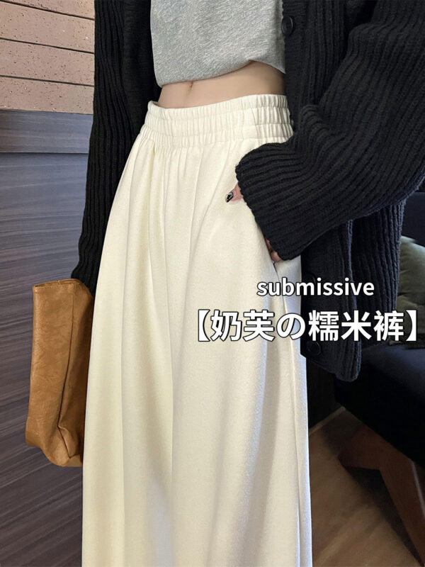 White Fleece Wide Leg Pants Women's Loose Drapey Casual Lazy Small Size Fleece Lined Sembach Rice Flavored Pants