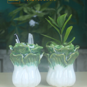 Creative Ceramic Bok Choy Wealth Attracting Mini Decoration Succulent Plant Pot Hydroponic Flower Vase Pen Holder Craft Decoration