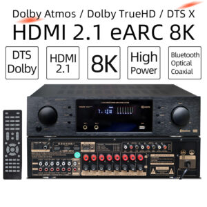 7.1 Home Theater Amplifier Flagship AV Receiver 600W High Power Upgrade HDMI 2.1 eARC 8K Dolby Atmos/Dolby TrueHD/Dolby Digital Plus/DTS X/DTS-HD, Powerful 7.1 Speaker and Decoding Audio Output,Digital Optical/Coaxial/Bluetooth/USB