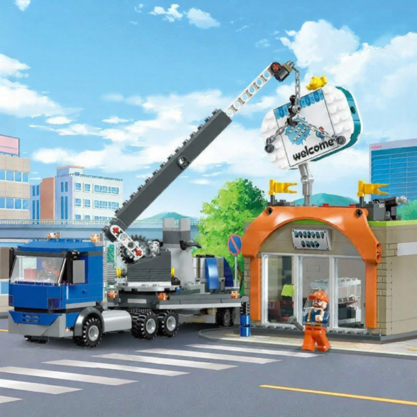 Educational Building Toy Crane and Billboard Model