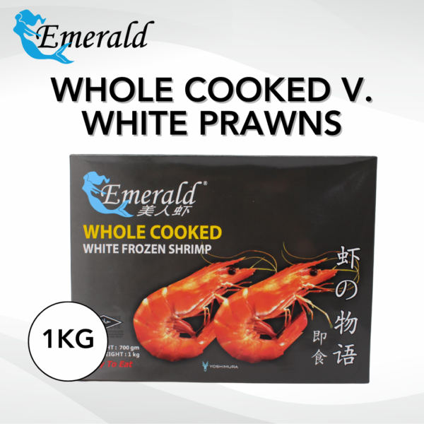EMERALD Frozen Whole Cooked V. White Prawns - 1kg
