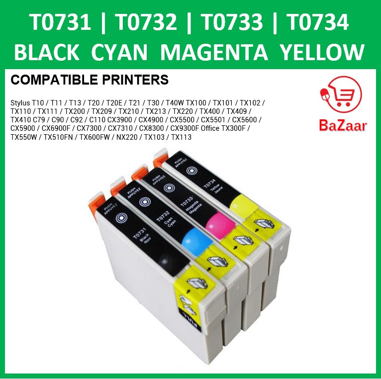 Compatible Ink T0731 T0732 T0733 T0734 Black Cyan Magenta Yellow For CX5900 CX3900 T10 CX8300 CX9300 CX9300F TX400 C90 T11 T13 T13X T20 T20E T30 T40W TX100 TX101 TX110 TX111 TX121 TX121X TX205 TX209 TX409 TX419 TX210 TX220 TX300F TX550W TX510F CX3905