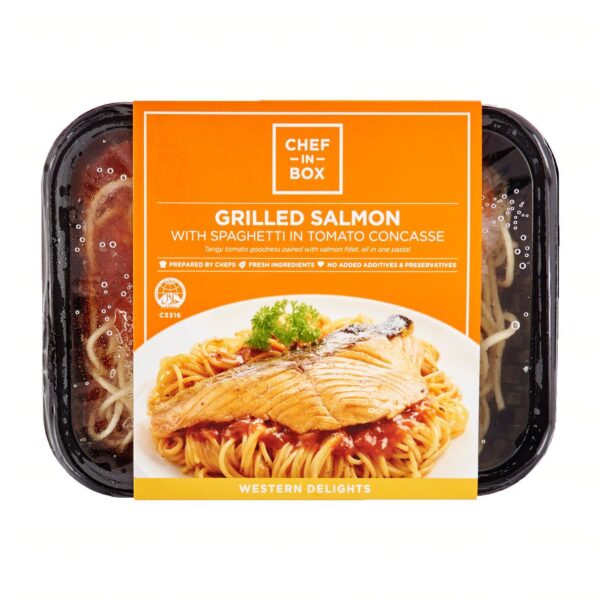 Chef-in-Box Grilled Salmon With Spaghetti In Tomato Concasse - Frozen